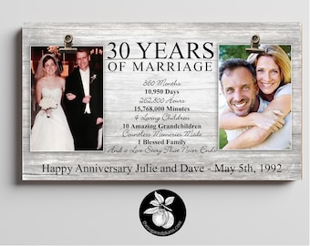 30th Anniversary Gift for Parents, Then and Now Picture Frame, Wedding Gift for Parents Pearl Anniversary Double Picture Frame