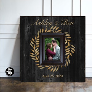 Gold Laurel Wreath Wedding Guest Book Alternative Wood With Frame, Rustic Fall Wedding Guestbook, Unique Guest Book, Guest Book Sign