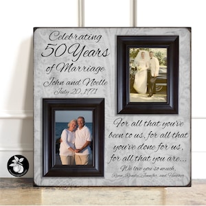 Damals und heute Bilderrahmen, 50 Jahre Jahrestag Geschenk, Goldhochzeit, Geschenke für die Eltern, 25 Jahre, Jahrestag, Rahmen 20x20