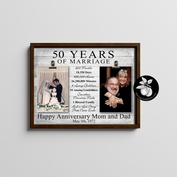 50th Anniversary Gifts for Parents, Then and Now Picture Frame, 50th Anniversary Gift, Gold Anniversary, 25th Anniversary, Anniversary Frame