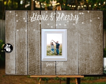 Rustic Wedding Guest Book Alternative: Wooden Plaque with Photo Frame (20x30)