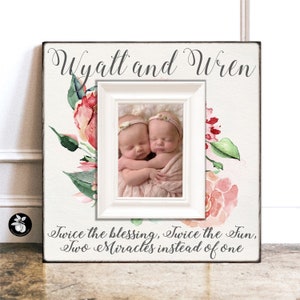 Twin Baby Gift, Personalized Baby Gift for Twins, Twins Baby Shower Gift for Boy or Girl, Baptism Gift Twins, Twice the Blessing, 16x16