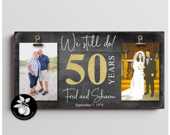 Personalized 50th Anniversary Picture Frame: Then & Now Photo Display