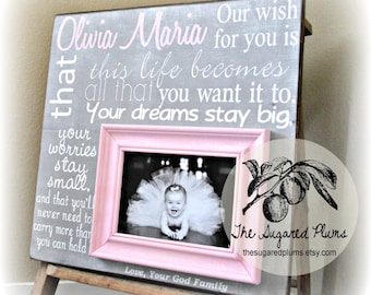 Baptism Gift For Girl, Gift from Godmother, Christening Gift for Goddaughter, Baptism Frame, Dedication Gift 16x16
