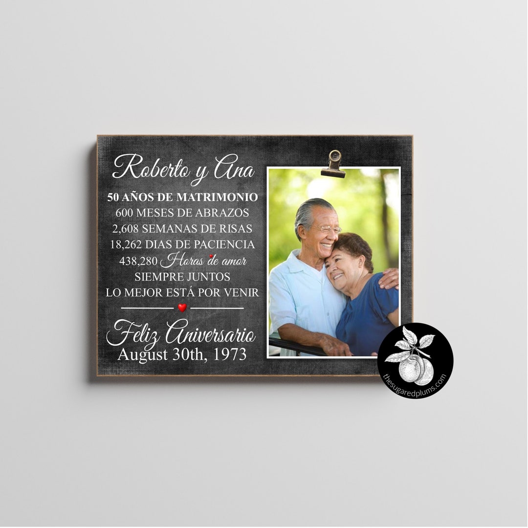 Personalized 50th Spanish Anniversary Gifts for Parents, Picture Frame