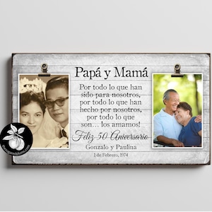Cadre photo double espagnol hier et aujourd'hui, cadeau du 50e anniversaire, anniversaire d'or, cadeaux pour les parents, 25e anniversaire, cadre Aniversario
