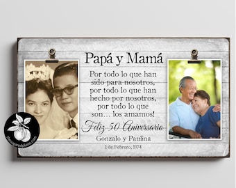Spanish Then and Now Double Picture Frame, 50th Anniversary Gift, Gold Anniversary, Gifts for parents, 25th Anniversary, Aniversario Frame