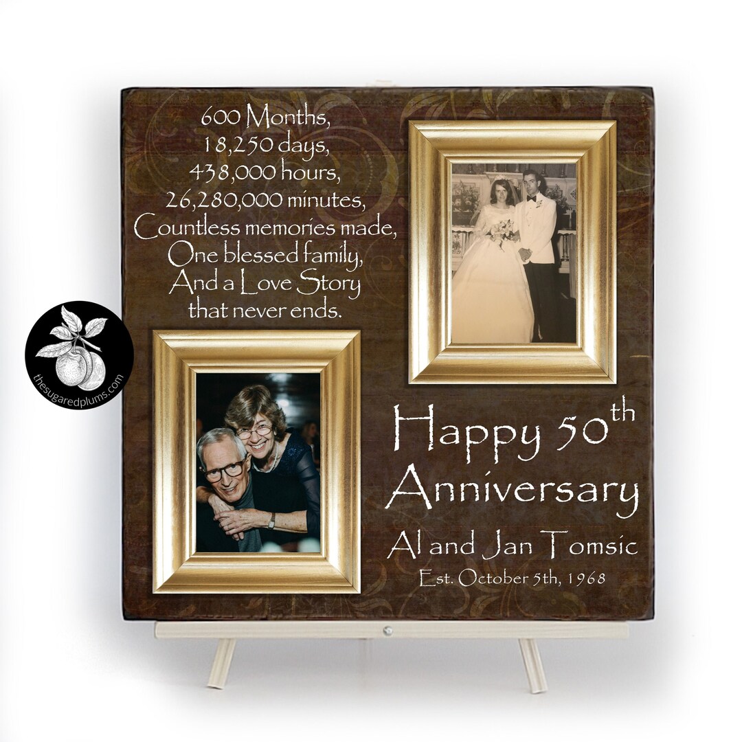 50th Anniversary Picture Frame for Parents, Gold Anniversary Gift