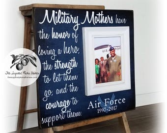 Military Mothers Picture Frame From Son or Daughter, Air Force Mom, Navy Wife, Coast Guard Dad, Army Parents, 16x16 The Sugared Plums
