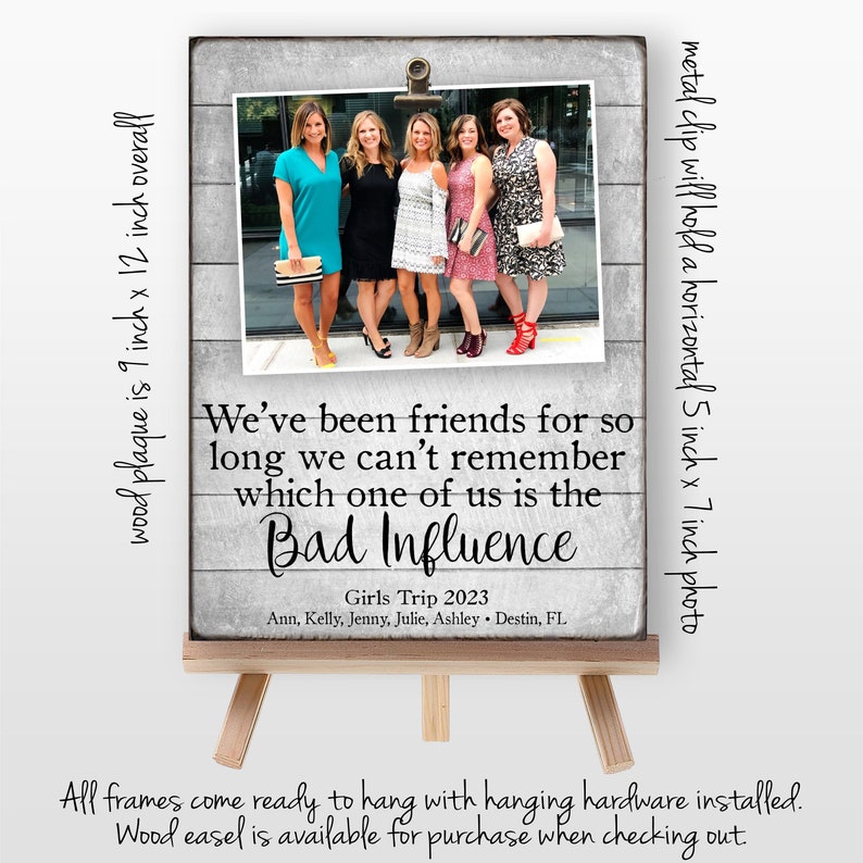 Girls Trip Personalized Picture Frame, Vacation Custom Frame, Bachelorette Weekend Souvenir, Girls Weekend Getaway Gift, Bad Influence Quote image 2