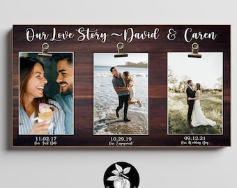 Personalized Wedding Gift for Couple, Custom Engagement Picture Frame, First Anniversary Gift Idea, Our Love Story, Met Engaged Married