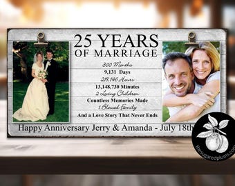 25th Anniversary Gift for Parents, Then and Now Picture Frame, Wedding Gift for Parents Silver Anniversary Double Picture Frame