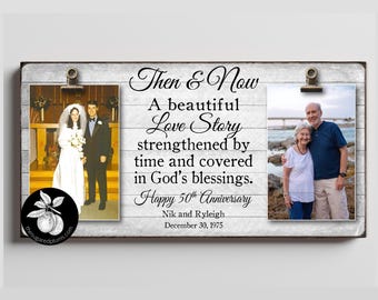 Anniversary Gift for Parents, Then and Now Double Picture Frame, 50th Golden Anniversary Idea
