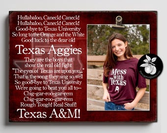 Texas A&M University Picture Frame, Cool Graduation Gift Idea, The Aggie War Hymn College Football Fight Song Clip Frame, Aggie Ring Day