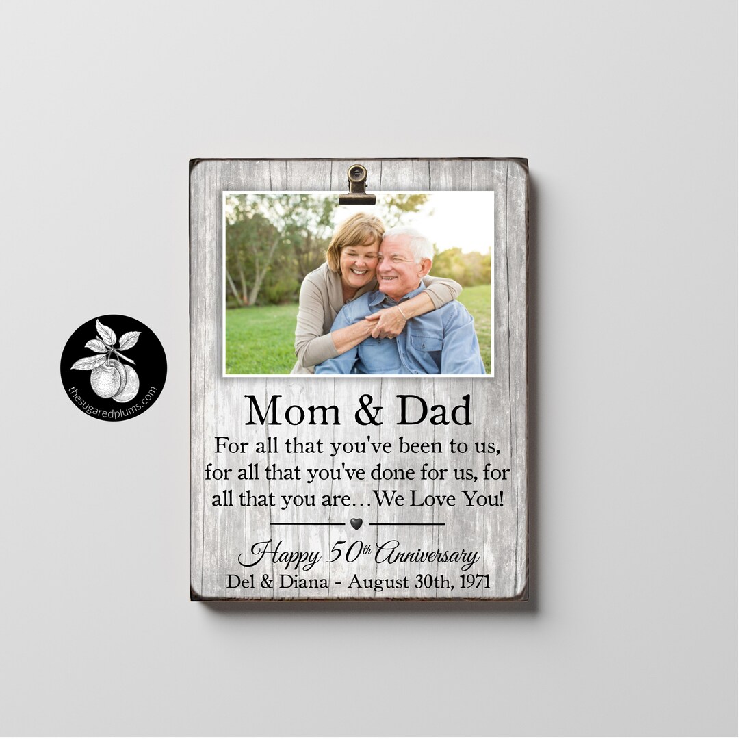 50th Anniversary Gifts for Parents Picture Frame, Golden Anniversary