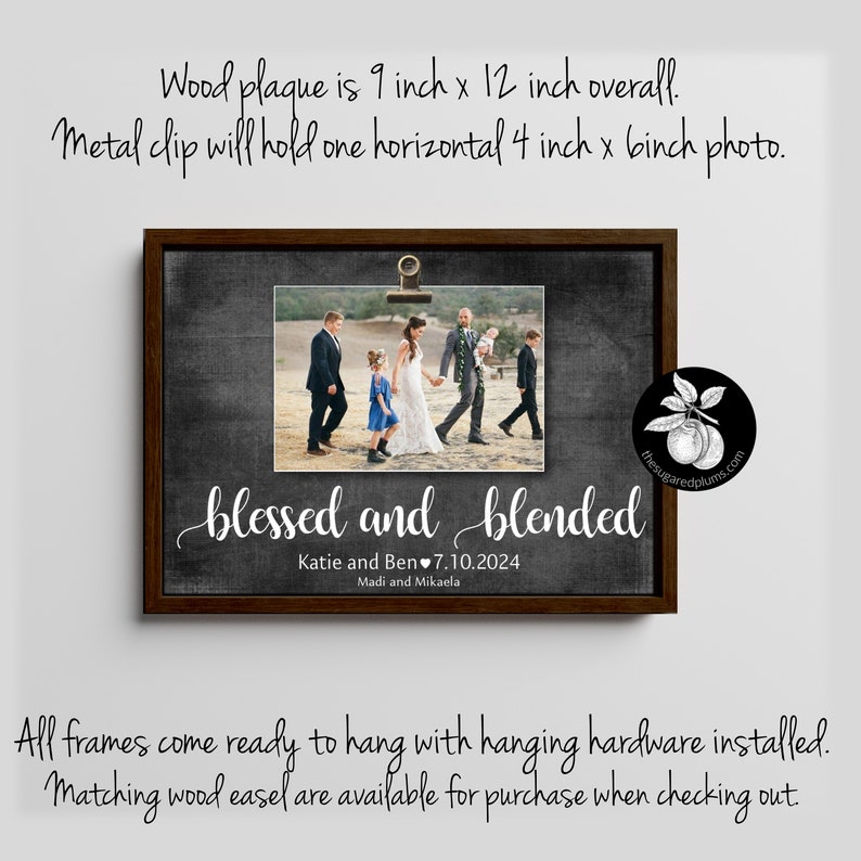 Blessed and Blended Wedding Sign, Blended Family Wedding Gift, Step family Signs, Blended Family Picture Frame, Unique Second Marriage Gifts image 2