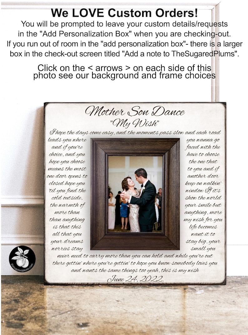 Mother Son Dance Picture Frame, Mother of the Groom Rustic Wedding Gift, 16x16 The Sugared Plums Frames image 2