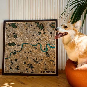 Art mural plan de la ville de Londres - carte en bois personnalisée avec coordonnées, cadeau unique pour lui, décoration de maison, ville personnalisée découpée au laser