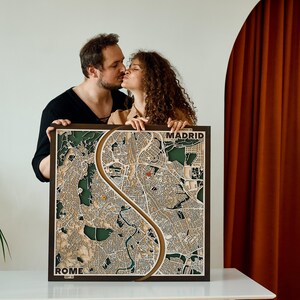 Carte de localisation personnalisée - cadeau de la nuit de notre rencontre, carte de notre rencontre, cadeau d'anniversaire unique, plan de n'importe quelle ville en bois personnalisé, cadeau sentimental