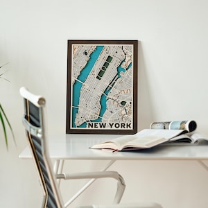 Wooden New York City Map, NYC Wall Art Decor, Laser Wood Map of Manhattan, Modern Urban Wall Hanging, Gift for Traveler, Housewarming Gift