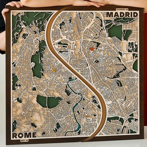 Plan de la ville de Rome, décoration murale en bois représentant Rome, Italie, carte des rues découpée au laser, cadeau de voyage, décoration d'intérieur de Rome, carte de localisation personnalisée, art mural de la ville