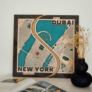 Cadeaux où nous nous sommes rencontrés, carte en bois 3D, art de la ville personnalisé, cadeau de 50e anniversaire pour lui, décoration murale de plan de la ville, idée cadeau de voyage, où nous nous sommes rencontrés pour la première fois