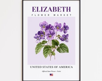 Elizabeth Flower Market Poster, Violet Elizabeth Flower Print, Elizabeth New Jersey Botanical Wall Art Decor