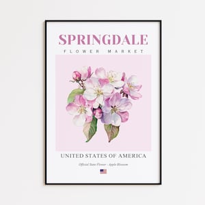 Springdale Flower Market Poster, Apple Blossom Springdale Flower Print, Springdale Arkansas Botanical Wall Art Decor