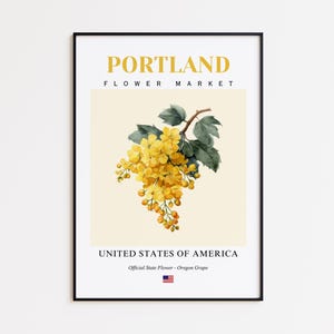 Portland Flower Market Poster, Oregon Grape Portland Flower Print, Portland Oregon Botanical Wall Art Decor