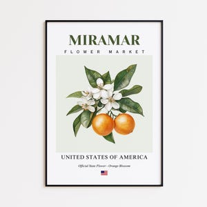 Miramar Flower Market Poster, Orange Blossom Miramar Flower Print, Miramar Florida Botanical Wall Art Decor