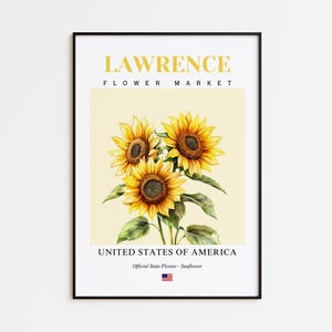 Lawrence Flower Market Poster, Sunflower Lawrence Flower Print, Lawrence Kansas Botanical Wall Art Decor