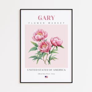 Gary Flower Market Poster, Peony Gary Flower Print, Gary Indiana Botanical Wall Art Decor