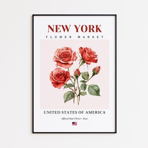 New York City Flower Market Poster, Rose New York Flower Print, New York City New York Botanical Wall Art Decor