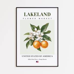 Lakeland Flower Market Poster, Orange Blossom Lakeland Flower Print, Lakeland Florida Botanical Wall Art Decor