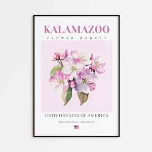 Kalamazoo Flower Market Poster, Apple Blossom Kalamazoo Flower Print, Kalamazoo Michigan Botanical Wall Art Decor