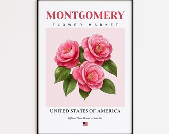 Montgomery Flower Market Poster, Camellia Montgomery Flower Print, Montgomery Alabama Botanical Wall Art Decor