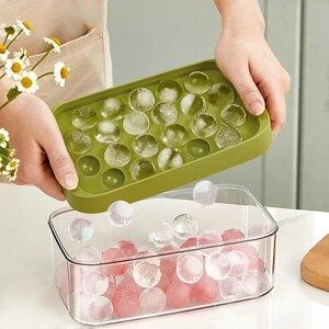 Mini Ice Cube Tray with Lid  Bin | Spill Resistant Ice Mold & Storage Box for Whiskey  Cocktails | Round Ice Cube Mold for Whiskey