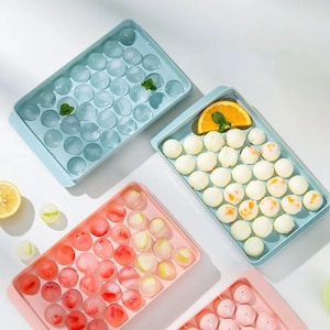 33 Mini Ice Ball Maker Tray with Lid – Round Ice Cube Mold for Whiskey, Cocktails, Beverages, Freezer-Friendly Silicone Tray, ice cube