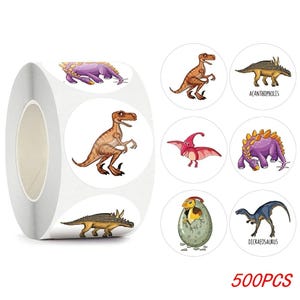 Dinosaurier-Belohnungsaufkleber 100 - 500 Stück 2,5 cm runde Aufkleber für Kinder, Lehrer, Schule, Sammelalben, Party & Fun Incentives, Dinosaurier-Rollenaufkleber