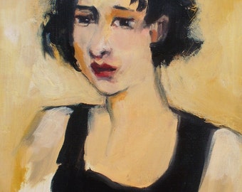 Young Brunette Sensual Woman Portrait DelphineFREE SHIP 11x14 Giclee Print by Elaine Elliott, romantic, impressionistic,