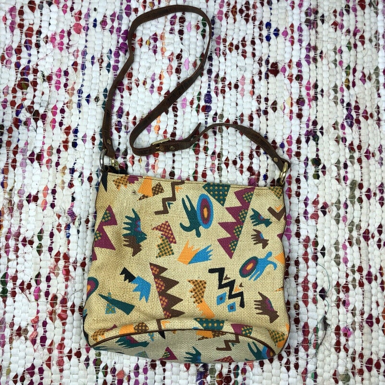 Vintage Deadstock Marco Avane Burlap Abstract Art Cross Body Bag NWT