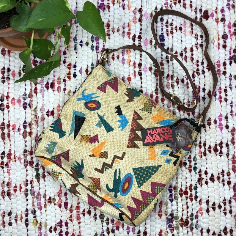 Vintage Deadstock Marco Avane Burlap Abstract Art Cross Body Bag NWT