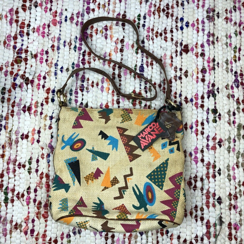 Vintage Deadstock Marco Avane Burlap Abstract Art Cross Body Bag NWT