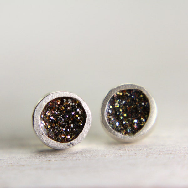 organic silver post earrings with gold sparkles organic silver post earrings glitter jewelry