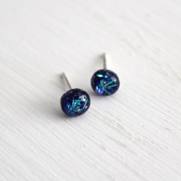 blue galaxy glitter post earrings - 5mm post earrings