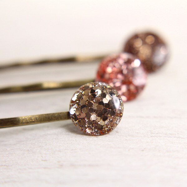 glitter hairpins - rose gold, gold, and bronze antiqued brass hairpins - hair accessories