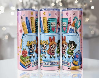 Cute School Supplies 20oz Tumbler Wrap PNG | Back to School Sublimation Design | Teacher Gift Cartoon School Tumbler Wrap | Instant Download