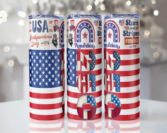 Papier do pakowania na kubek z okazji Dnia Niepodległości USA o pojemności 20 uncji | Wąski wzór na kubek z okazji 4 lipca | Patriotyczna sublimacja PNG | Papier do pakowania na kubek z flagą amerykańską