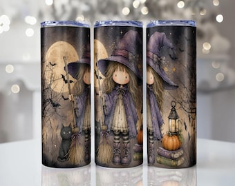 Halloween Witch 20oz Tumbler Wrap PNG | Cute Spooky Witch Sublimation Design | Seamless Skinny Tumbler Wrap | Instant Download