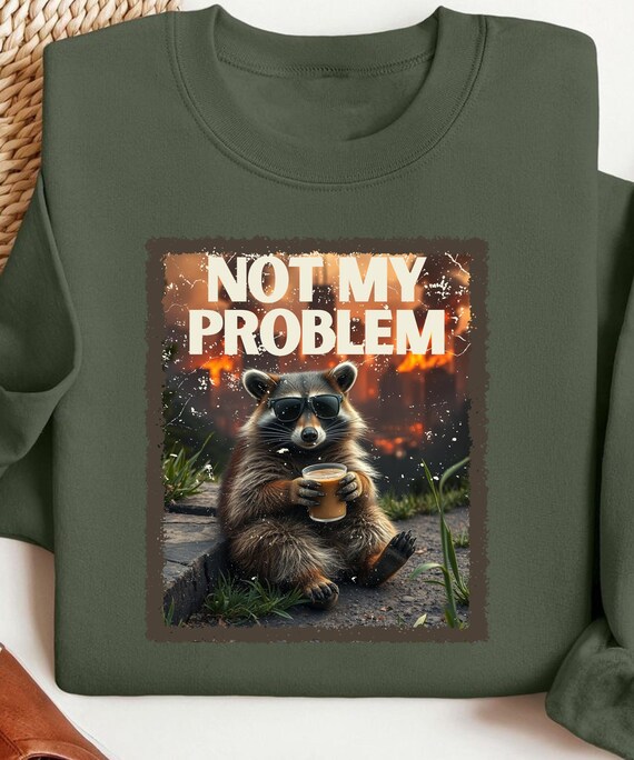 Funny Raccoon Coffee Shirt, Calm Chaos Meme Graphic Tee, Sunglasses Animal, Vintage photo tee